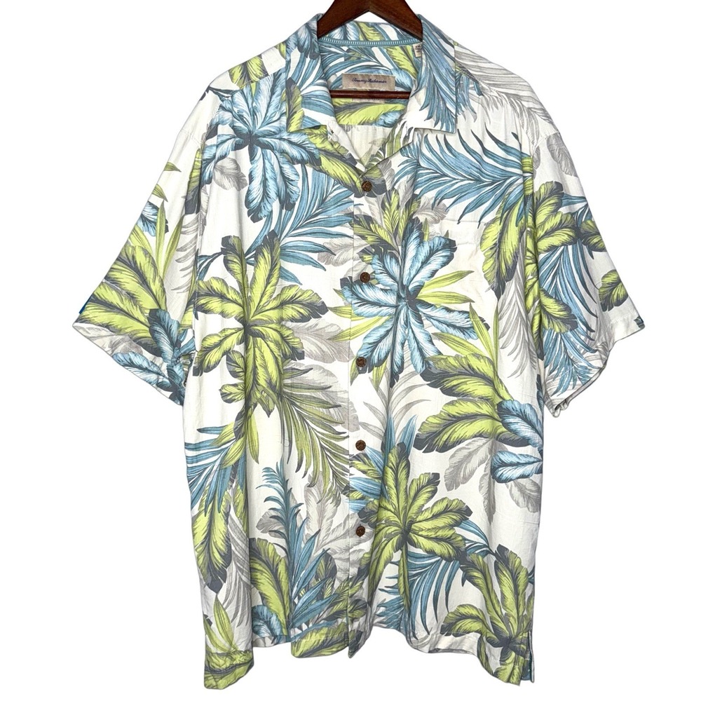 Tommy Bahama 100% Silk Short Sleeve Button Shirt Mens 2XL Floral Washable